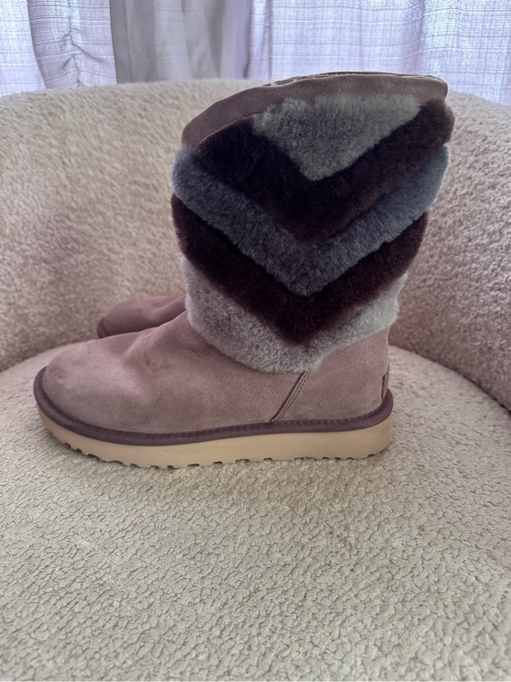 UGG Australia Tania Sheepskin Boots Fur Trim Women’s Size 9 Gray Taupe Suede
